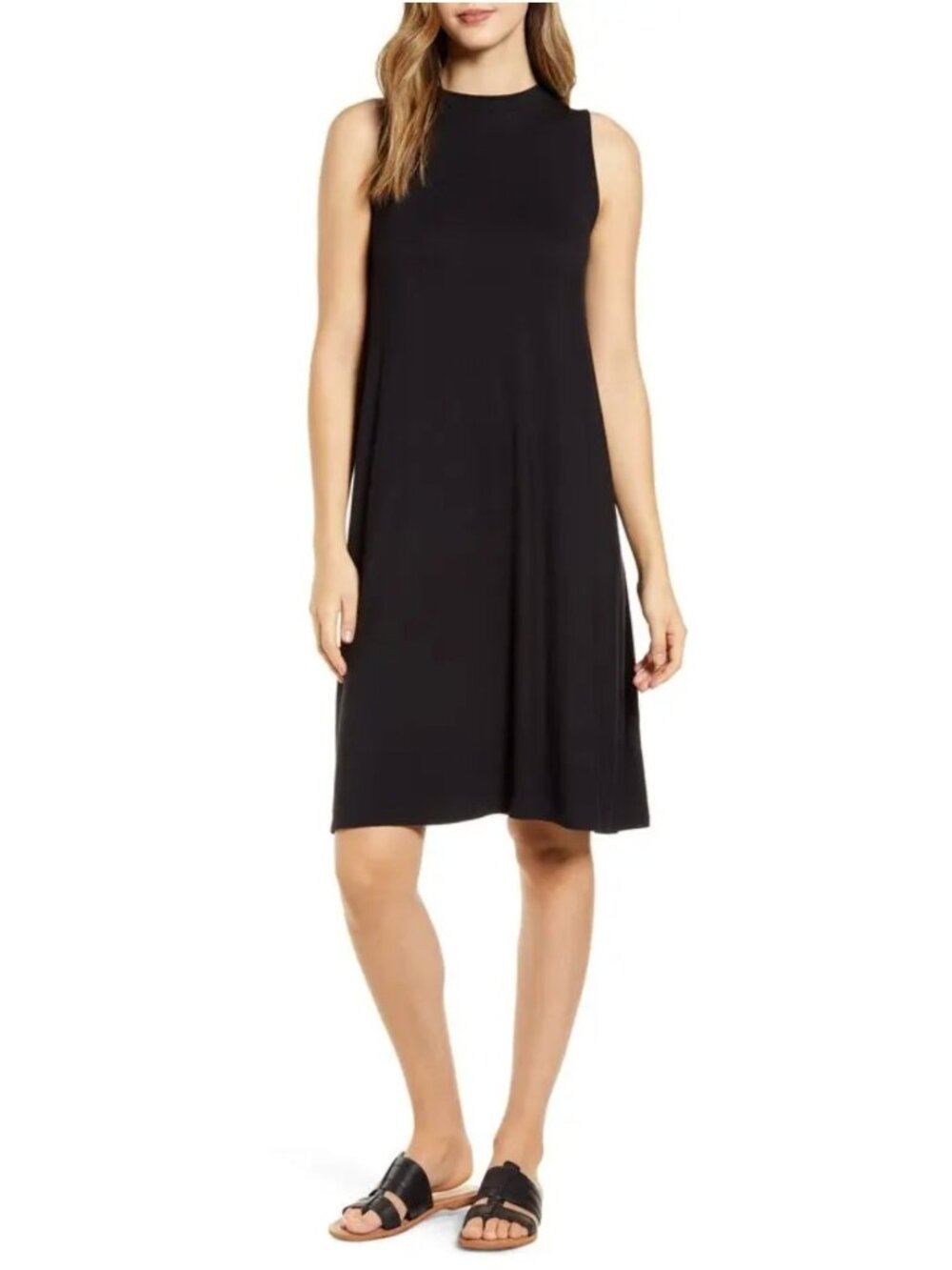 NWT Loveappella Tie Back Tank Dress XS Black Jersey Swing A-Line Nordstrom